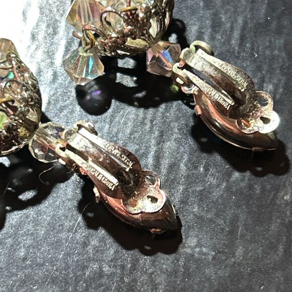 Vintage Lewis Segal 1-1/2” Chandelier Dangle Earrings Clip On Aurora Borealis AB - Picture 6 of 7